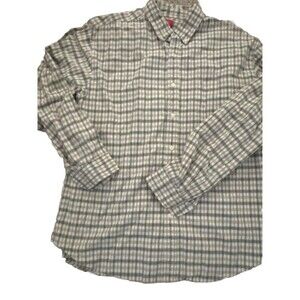 Mossimo Men Button Up Shirt L Tan Plaid Flannel Pocket Long Sleeve